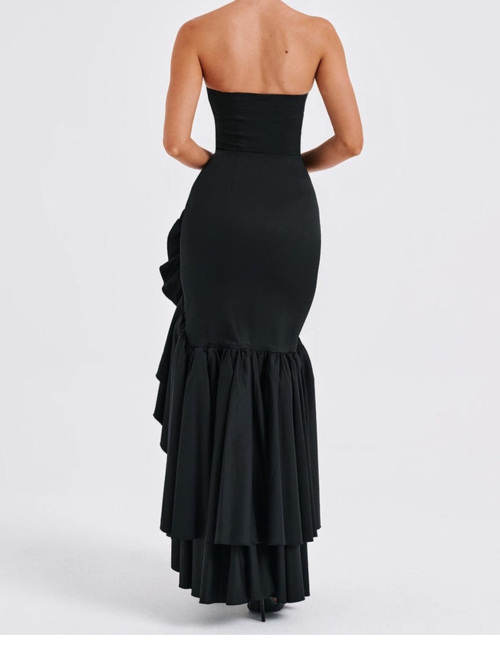 Strapless Black Ruffle Maxi Dress - Picture 2 of 3
